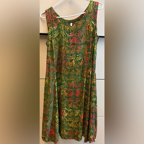 Blue Sky brand Green Yellow Red Sleeveless Fair Trade boho travel Dress Small - Picture 1 of 7